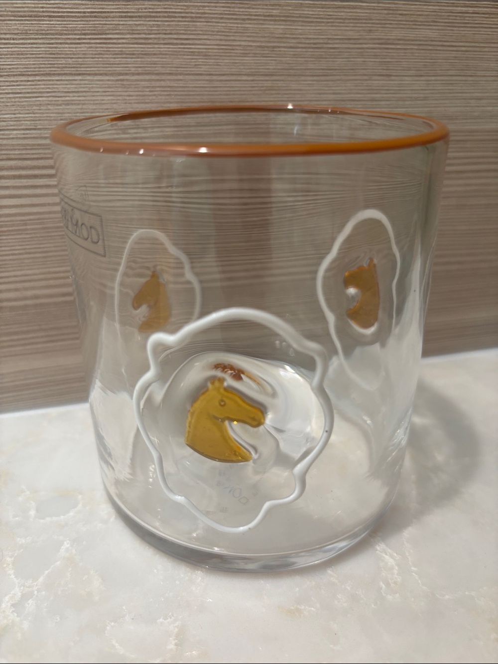 NWT Mellow & Mod Anthropologie style viral Horse Motif Glass Tumbler in Amber